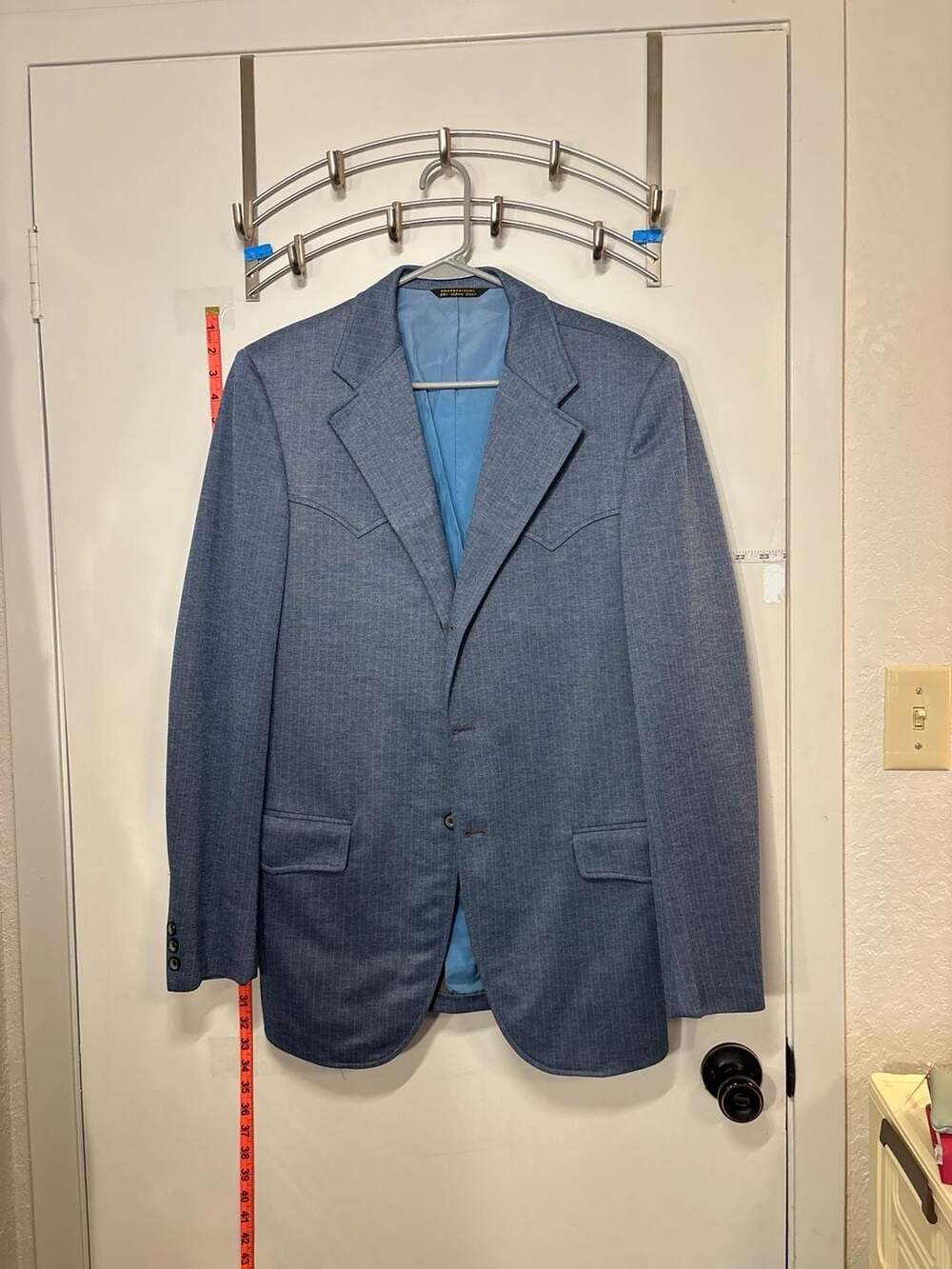 F: Vintage Niver Western Wear Blue Textured Pinstripe Sport Coat Blazer